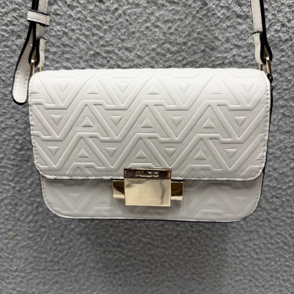 Aldo Typha Crossbody Bag White Adjustable Strap Embossed Magnetic Closure